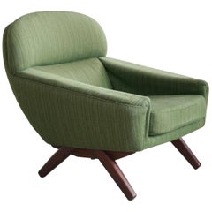 Danish Midcentury High Back Lounge Chair by Leif Hansen Style of Illum Wikkelsø