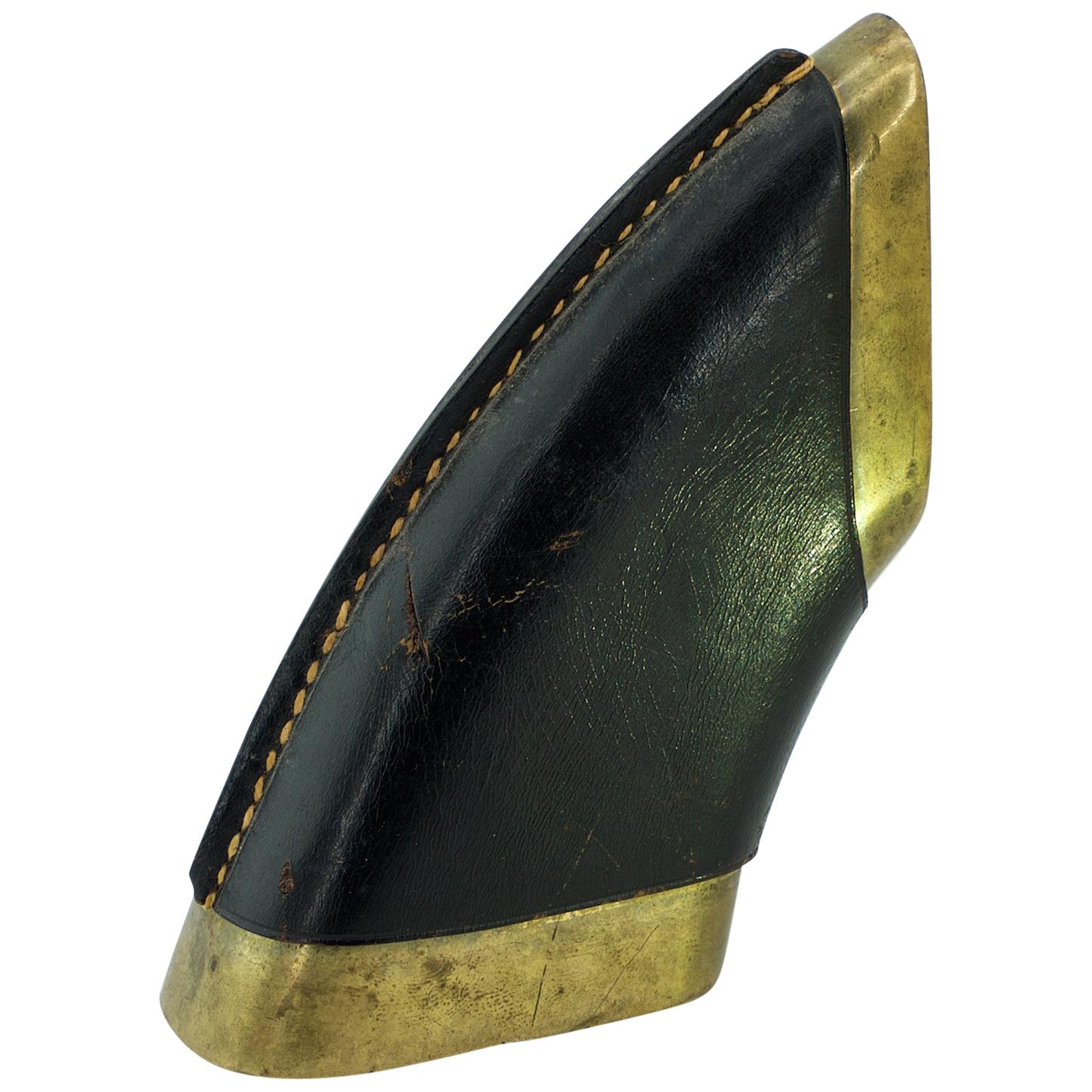 1950s Carl Aubock Leather Wrapped Bronze Pistol Grip Paperweight