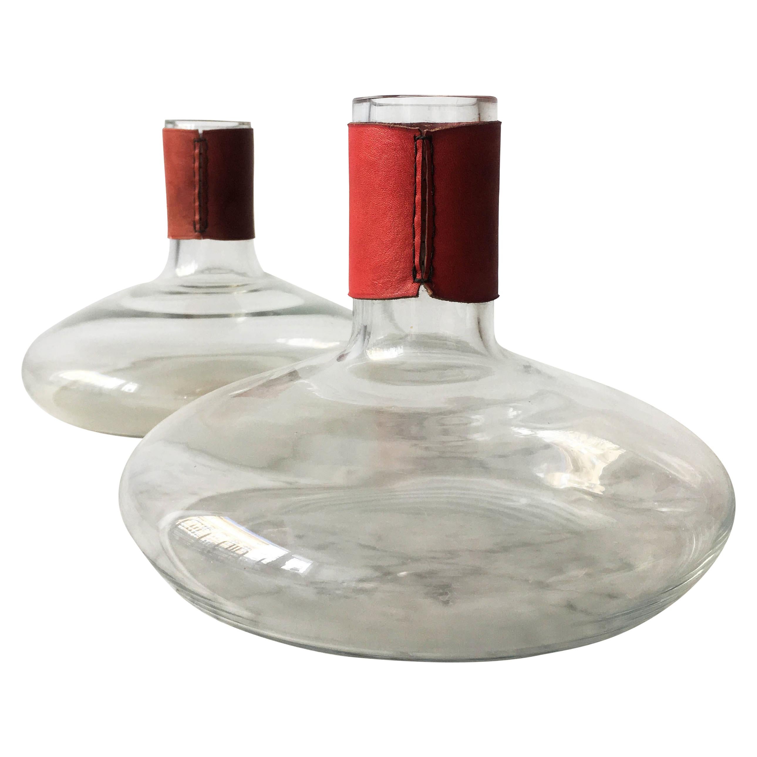 Carl Auböck Decanter Pair, Leather Glass, Austria, 1950s For Sale