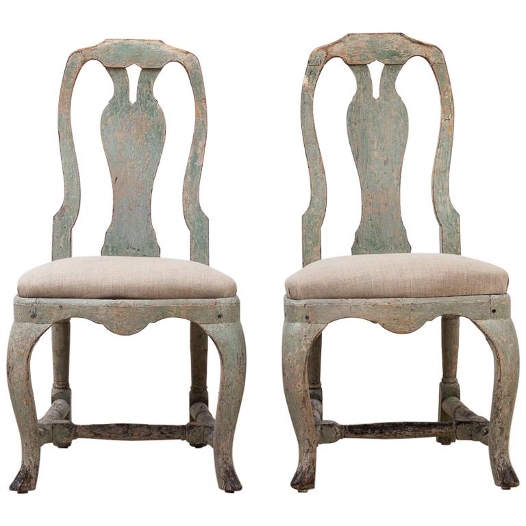 Late Baroque Pair of Chairs with Original Paint