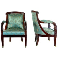 French Large Pair of Early 19th Century Empire Period Mahogany Armchairs