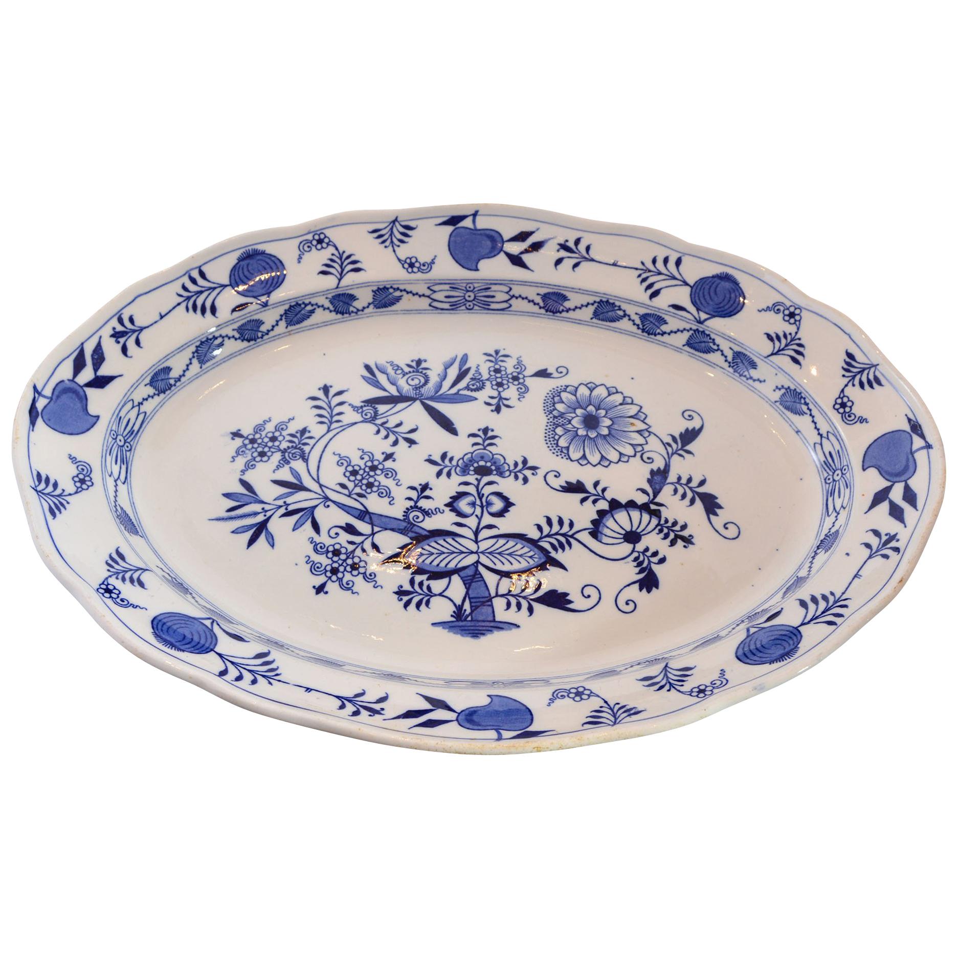 Late 19th Century Blue and White Porcelain Large Blue Onion Platter For Sale