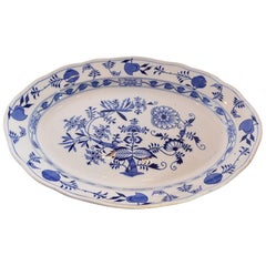 Antique Late 19th Century Blue and White Porcelain Large Blue Onion Platter