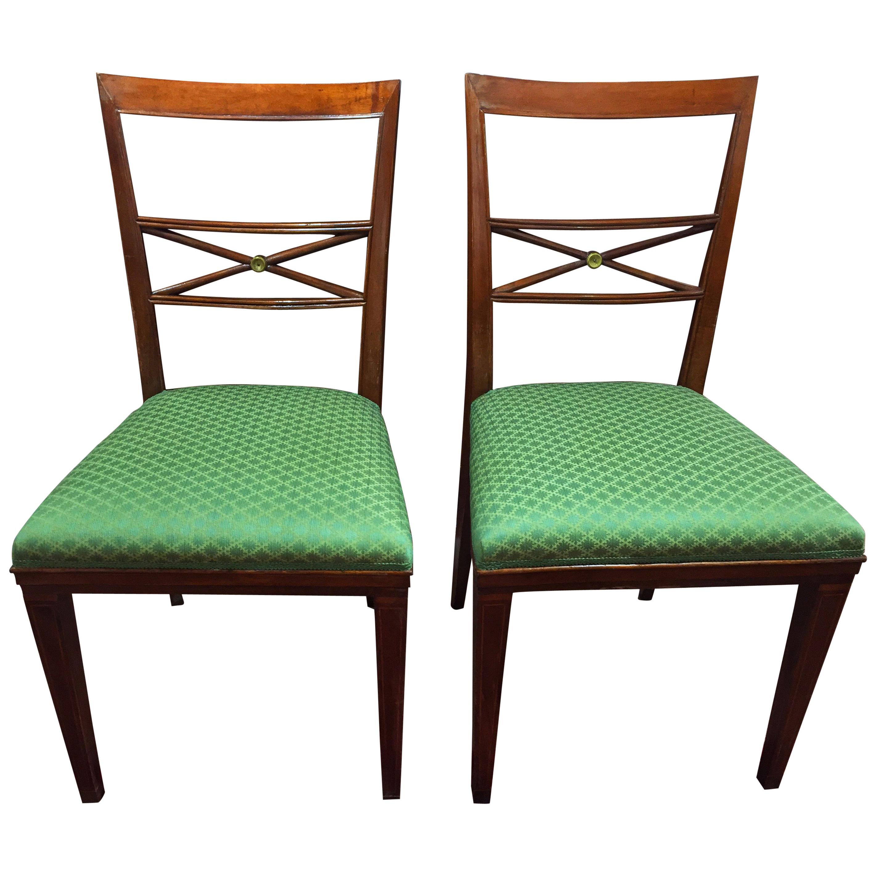 Pair of Early 20th Century Louis XVI Walnut Italian Chairs LAST PRICE For Sale