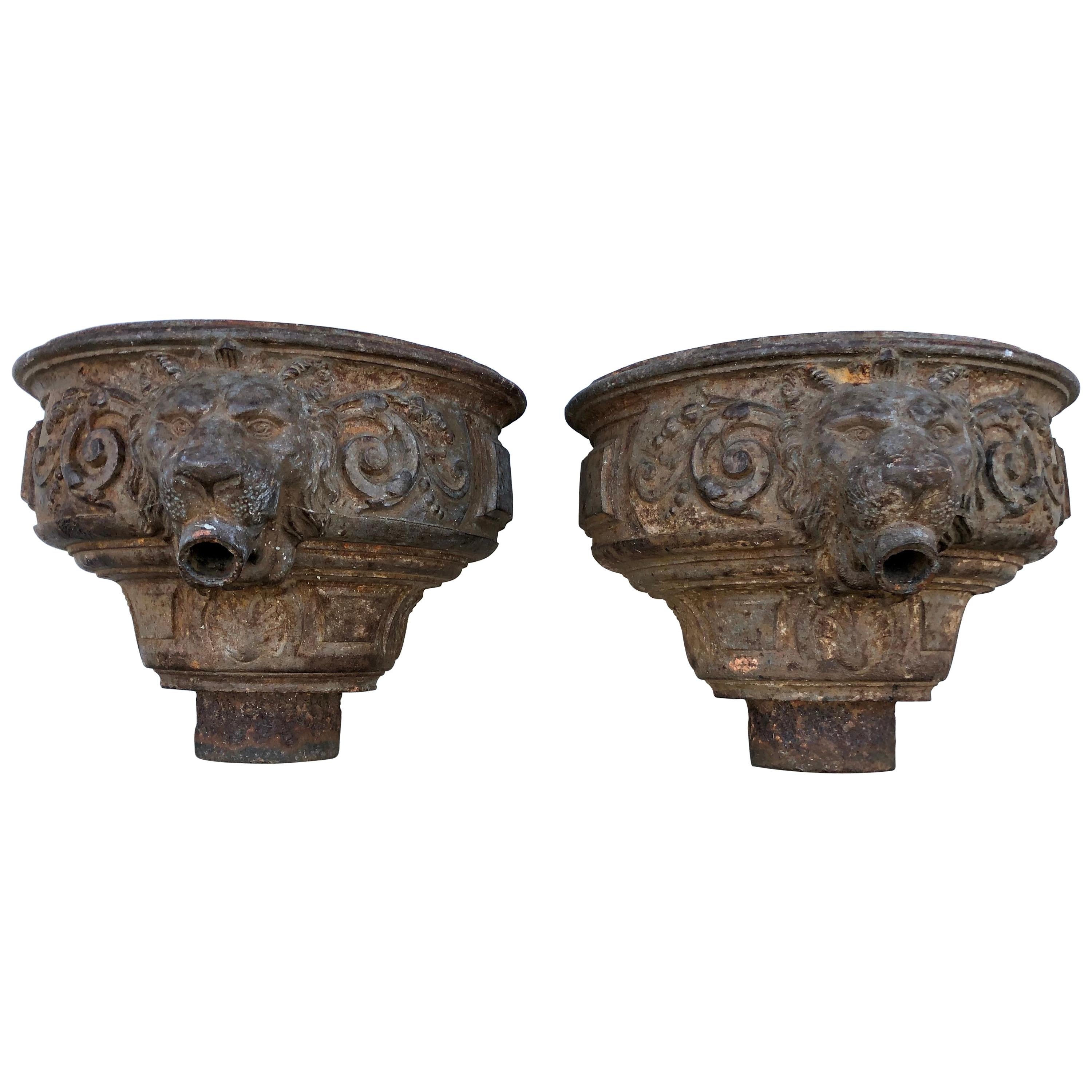 Cast Iron Downspouts with Lions Face Details Late 19th Century