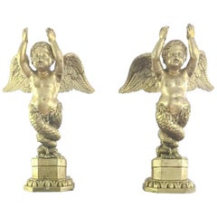 Pair of 19th Century Gilded Wood French Angels Sculptures LAST PRICE