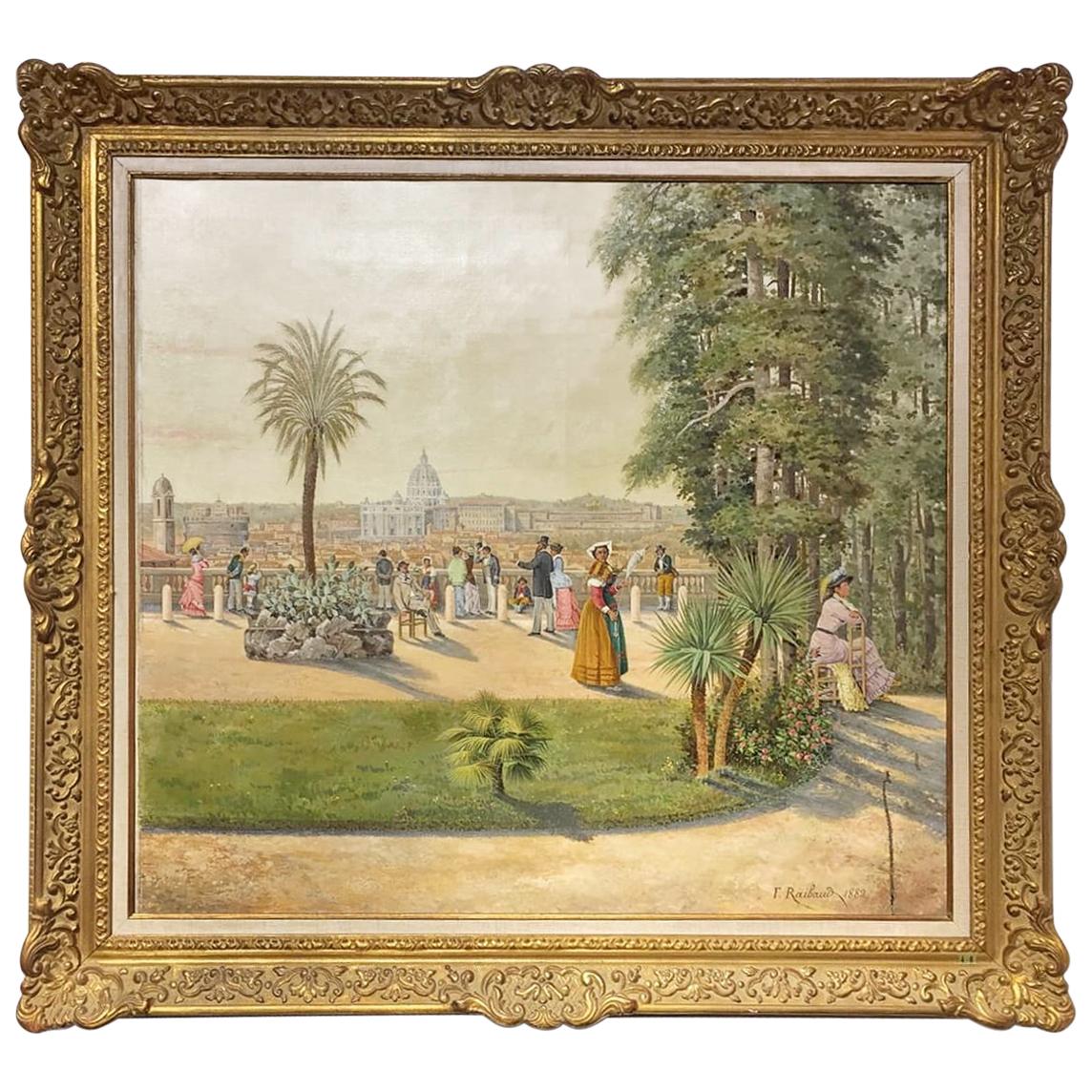 19th Century Oil Painting on Canvas Rome Landscape Villa Medici LAST PRICE For Sale