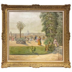 19th Century Oil Painting on Canvas Rome Landscape Villa Medici LAST PRICE