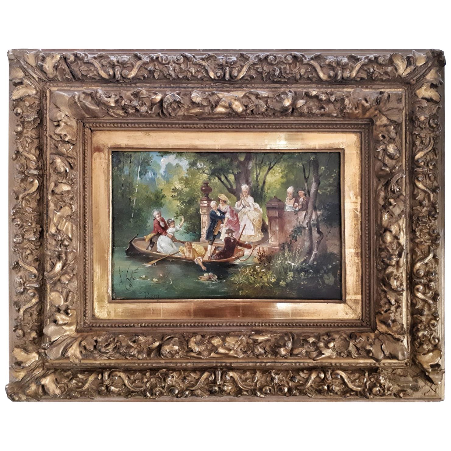 19th Century Oil Painting on Wood Villa Borghese Scene in Rome LAST PRICE For Sale