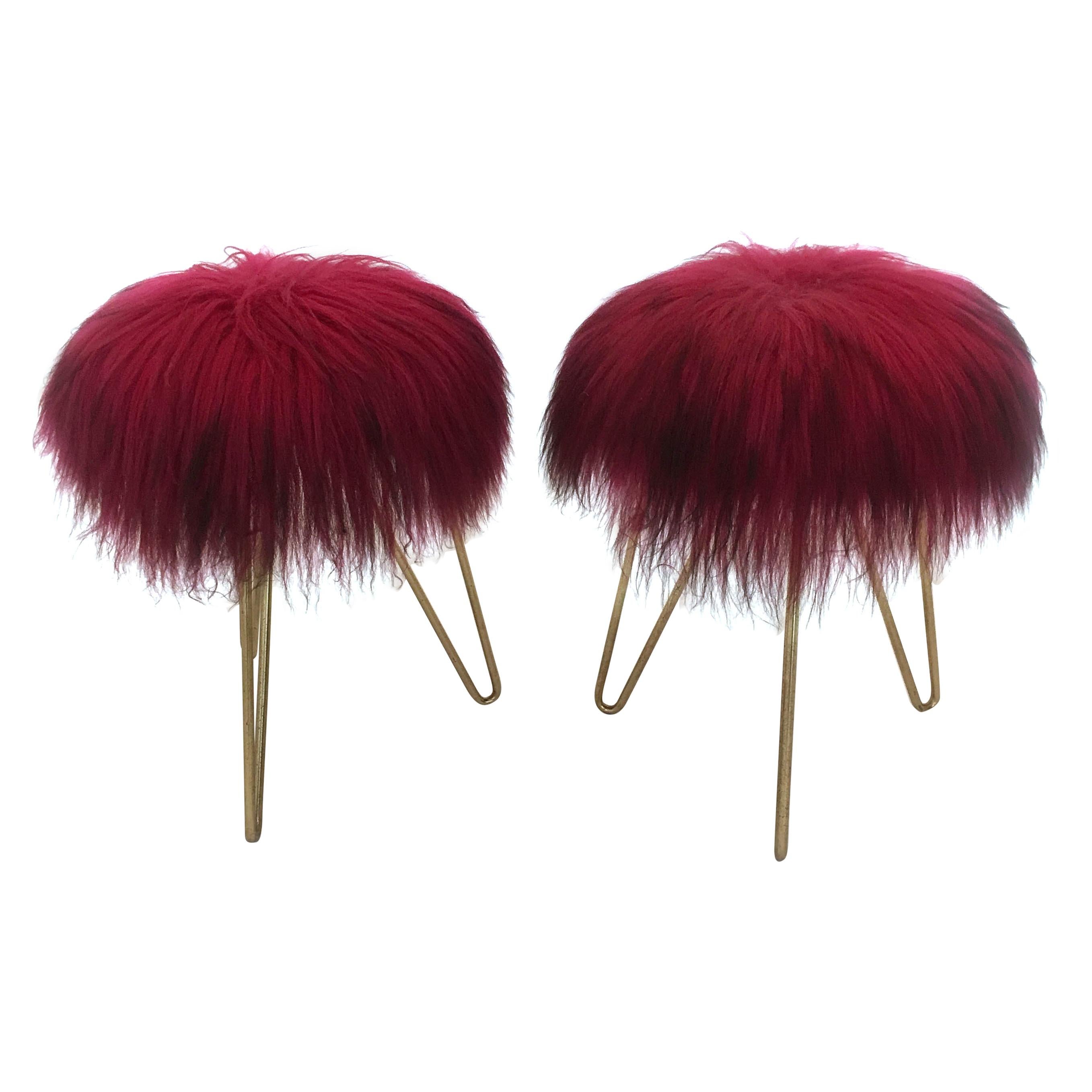 Sheep Fur Stools, France, 1950s For Sale