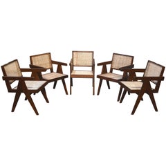 Exceptional Set of 5 Pierre Jeanneret Armchairs