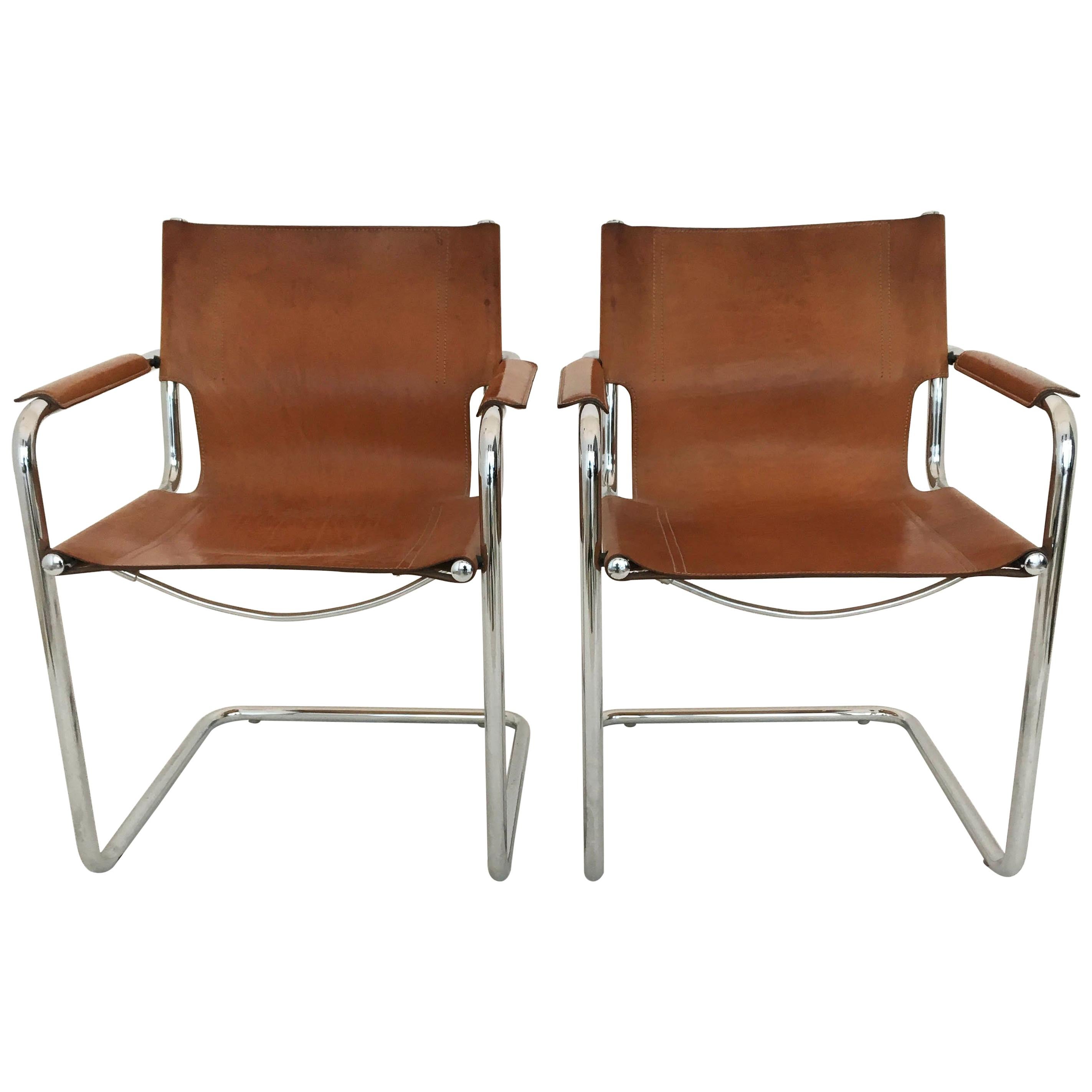 Matteo Grassi Cantilever Visitor Side Chairs Pair, Italy, 1970s For Sale