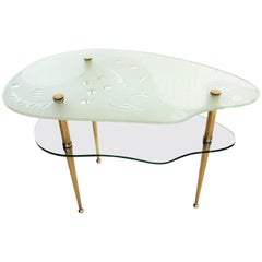 Italian Mid-Century Coffee Table or Side Table with Brass and Cut Glass, 1950s