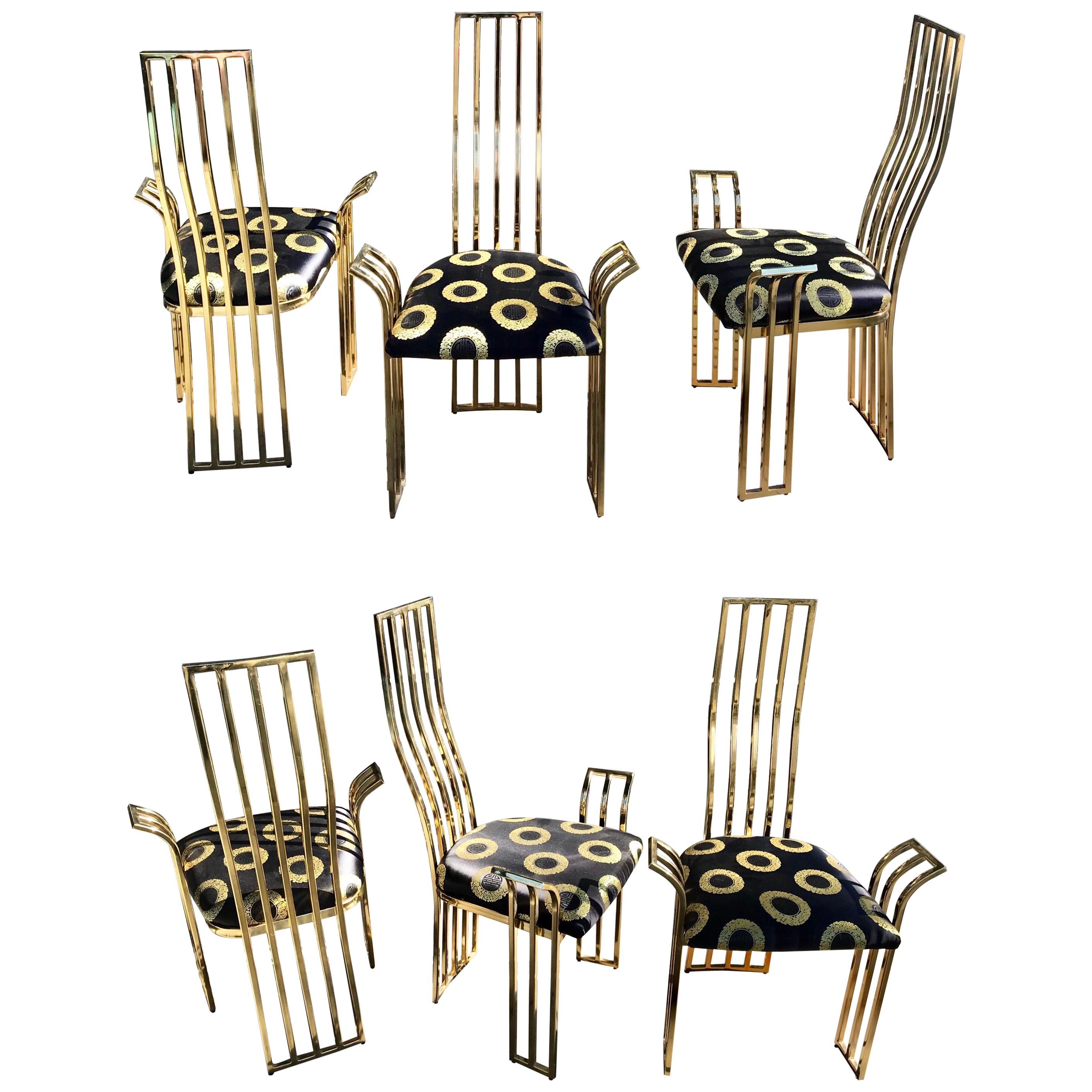 Set of Six Vintage Italian Brass Dining Chairs in the Style of Pierre Cardin
