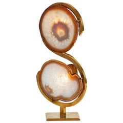 1970 France Willy Daro Agate and Brass Vanity Lamp