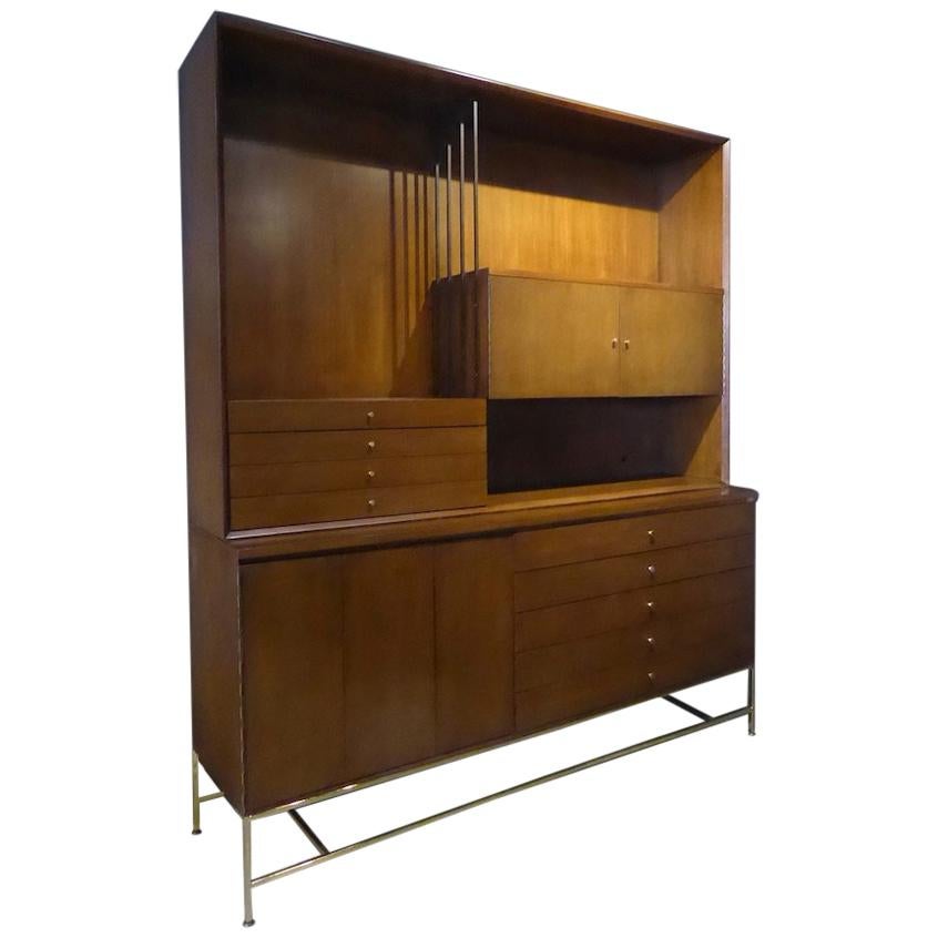 1950s Paul McCobb Irwin Collection Mahogany and Brass Credenza/Wall Unit
