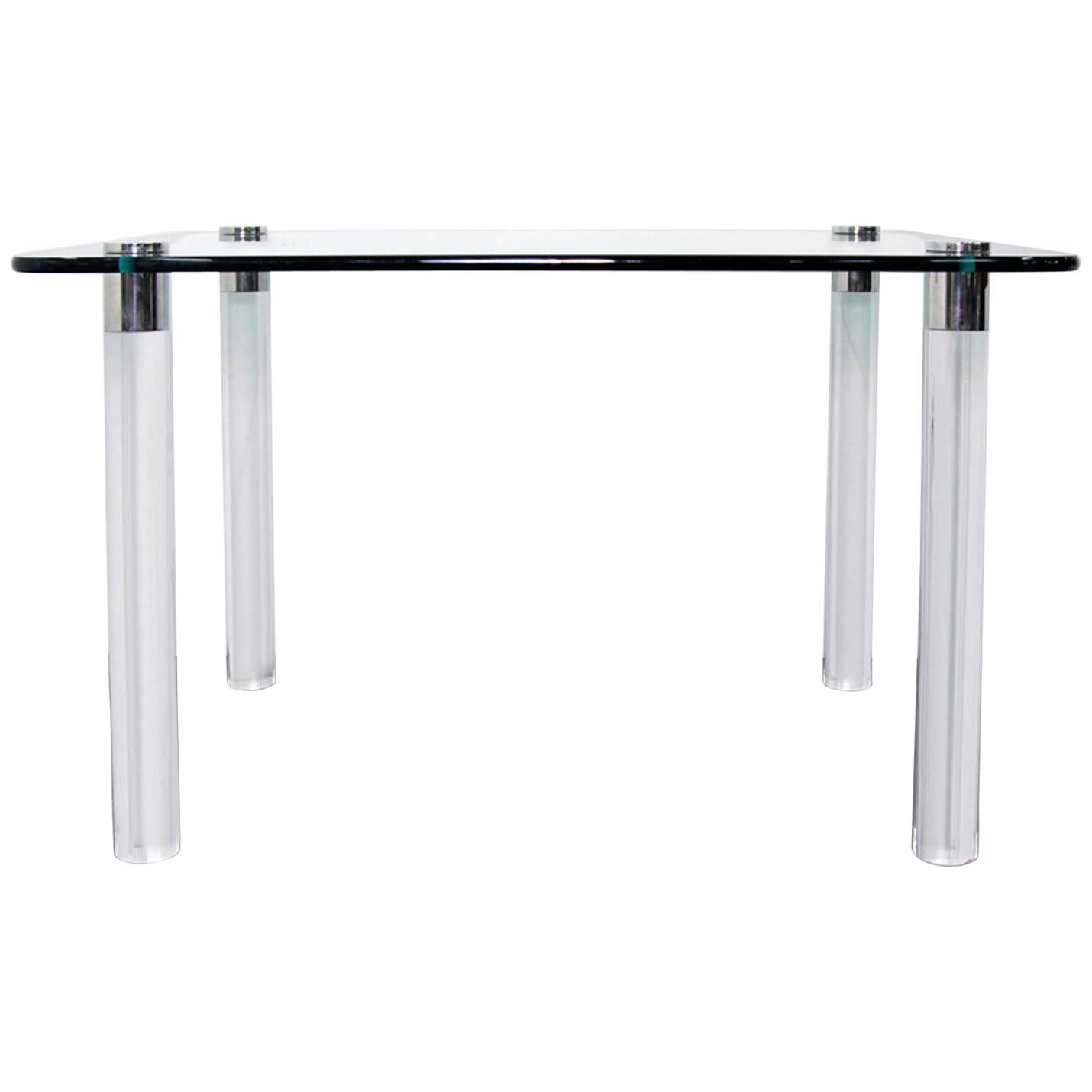 Pace Collection Glass Top Dining Table on Chrome Topped Lucite Legs For Sale
