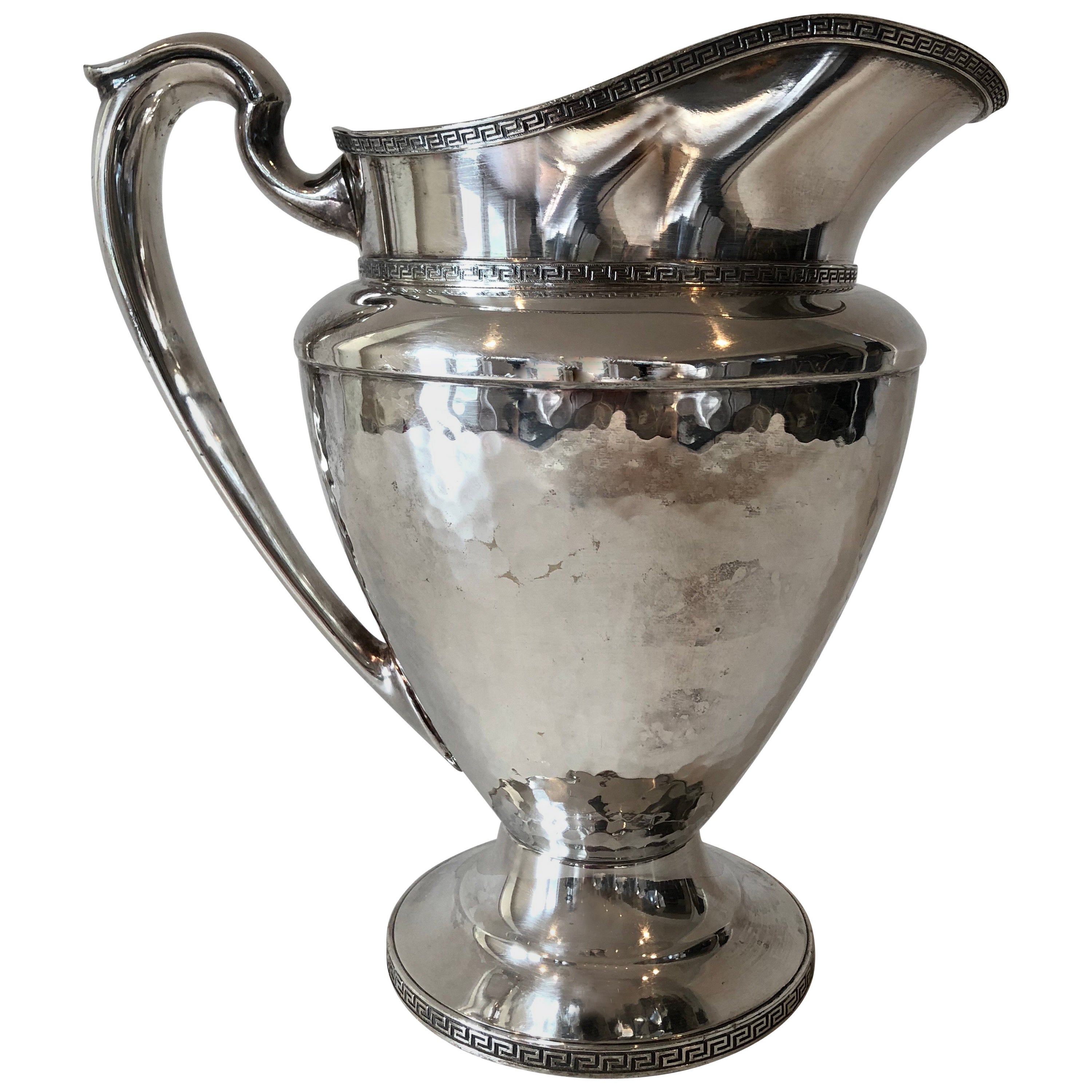 Hammered Silver Plate Pitcher by W.M. Mounts at 1stDibs