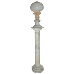 Antique Early 20th Century Italian Figural Carved Alabaster Lamp on Column