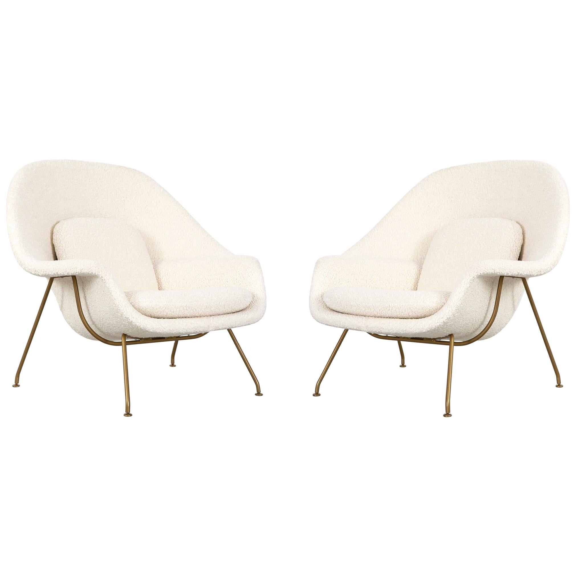 Set of Saarinen for Knoll Mid-Century Modern Womb Chairs with Brass Bases