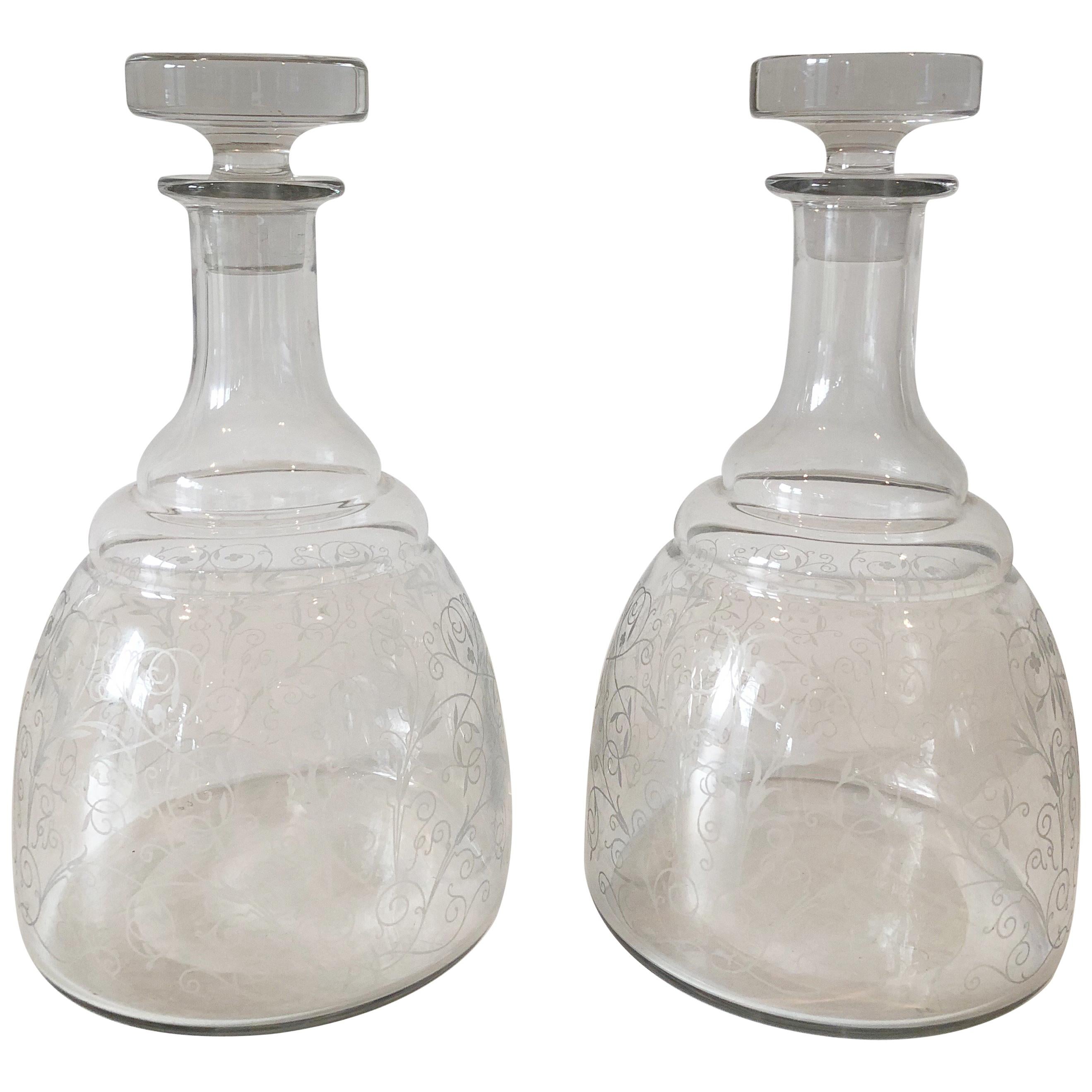 Pair of Etched Crystal Baccarat Decanters