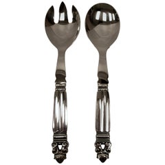 George Jensen Acorn Pattern Sterling Silver Salad Set