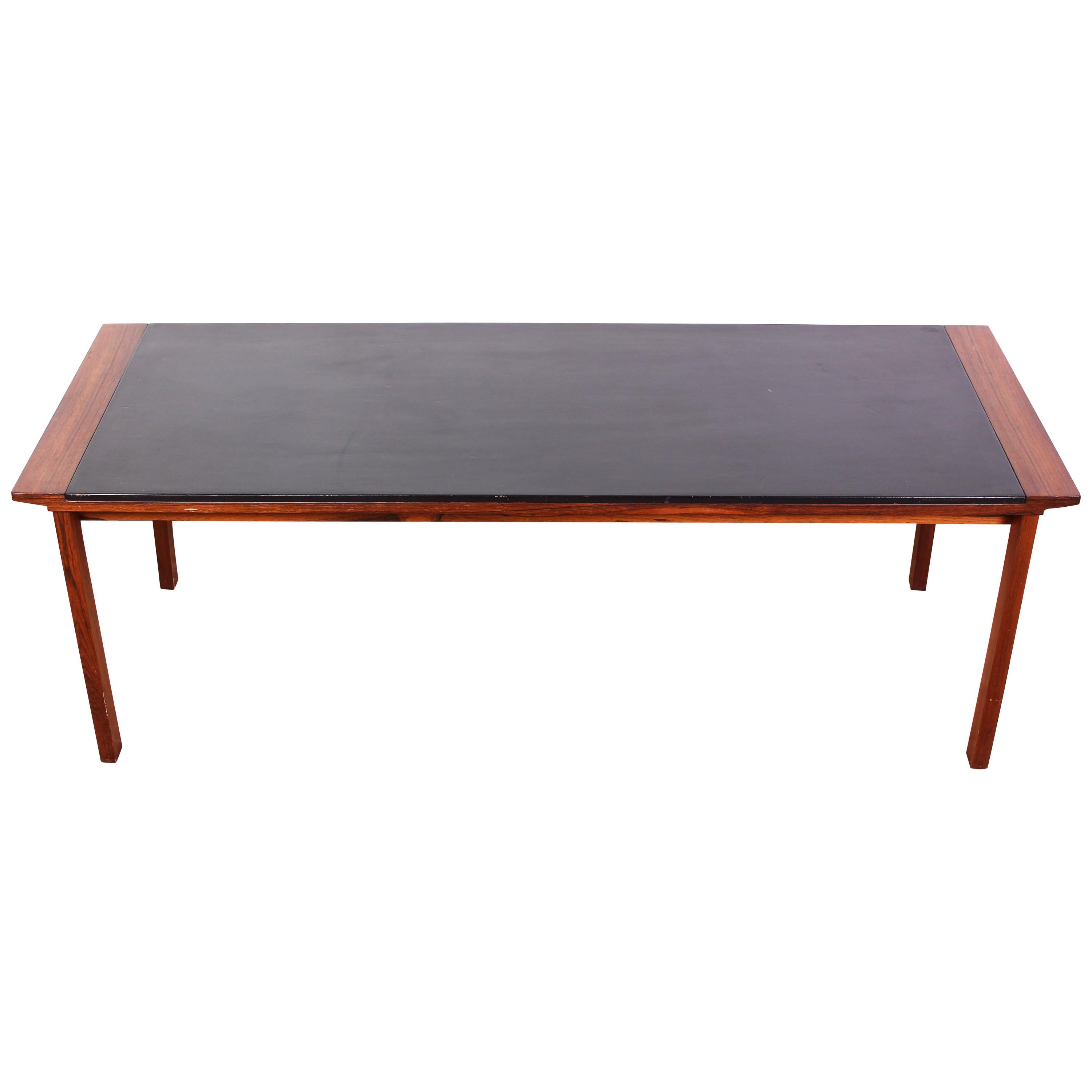 Midcentury Danish Rosewood Coffee Table with Leather Top For Sale