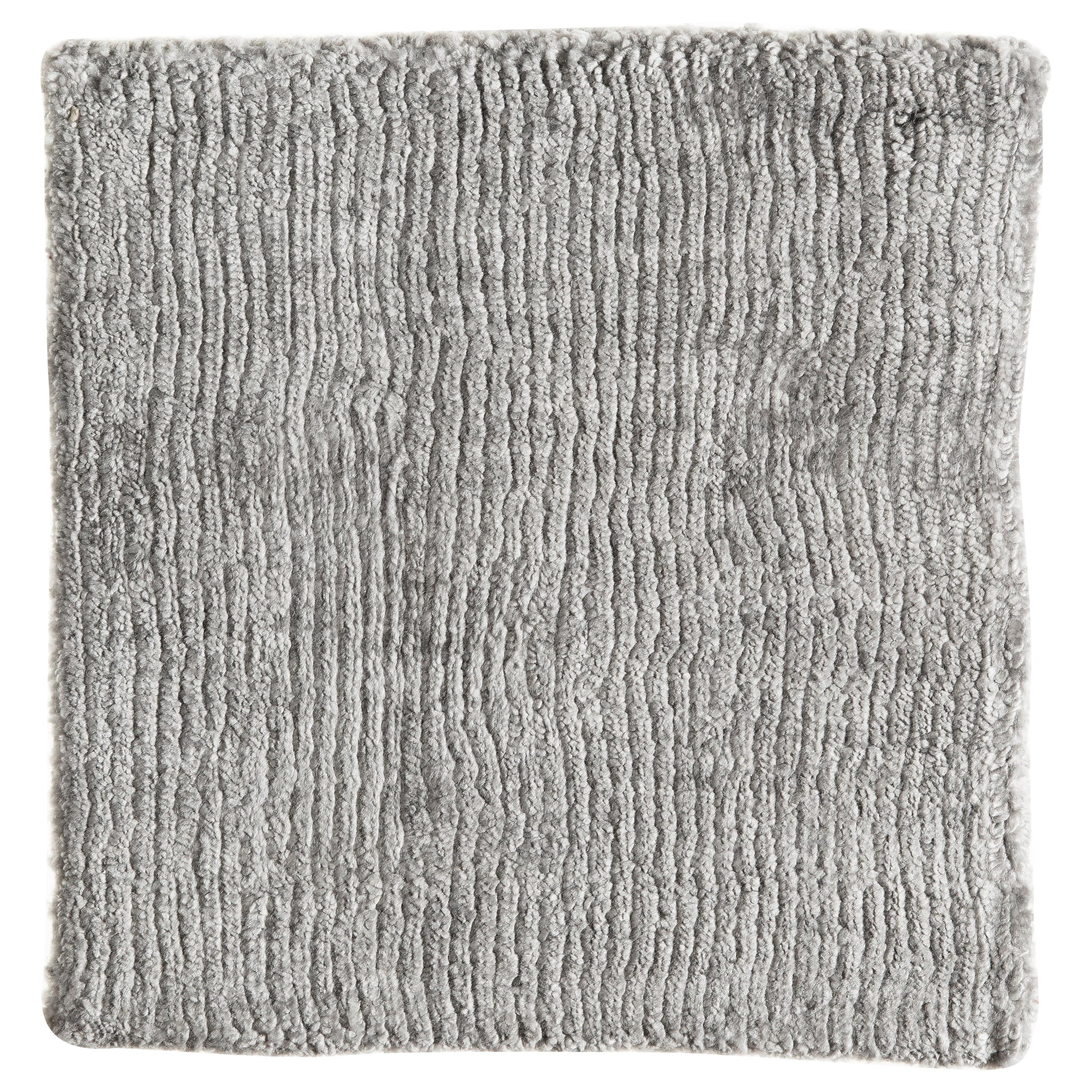 Silver Light Gray Loop Cut Textured Solid Bamboo Silk Hand Woven Rug