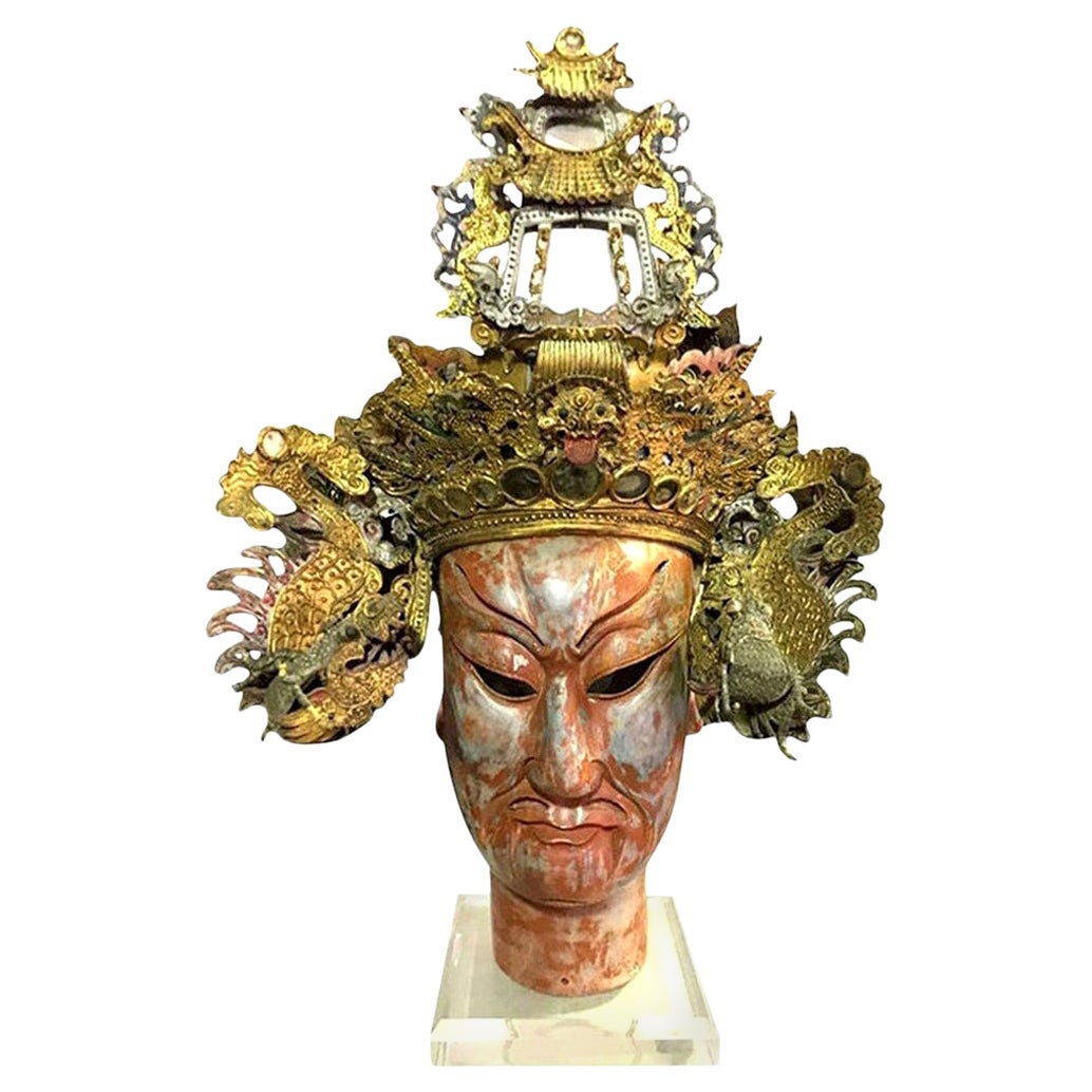 Chinese Double Dragon Wedding Banquet Headdress Crown on Wooden Display Bust For Sale