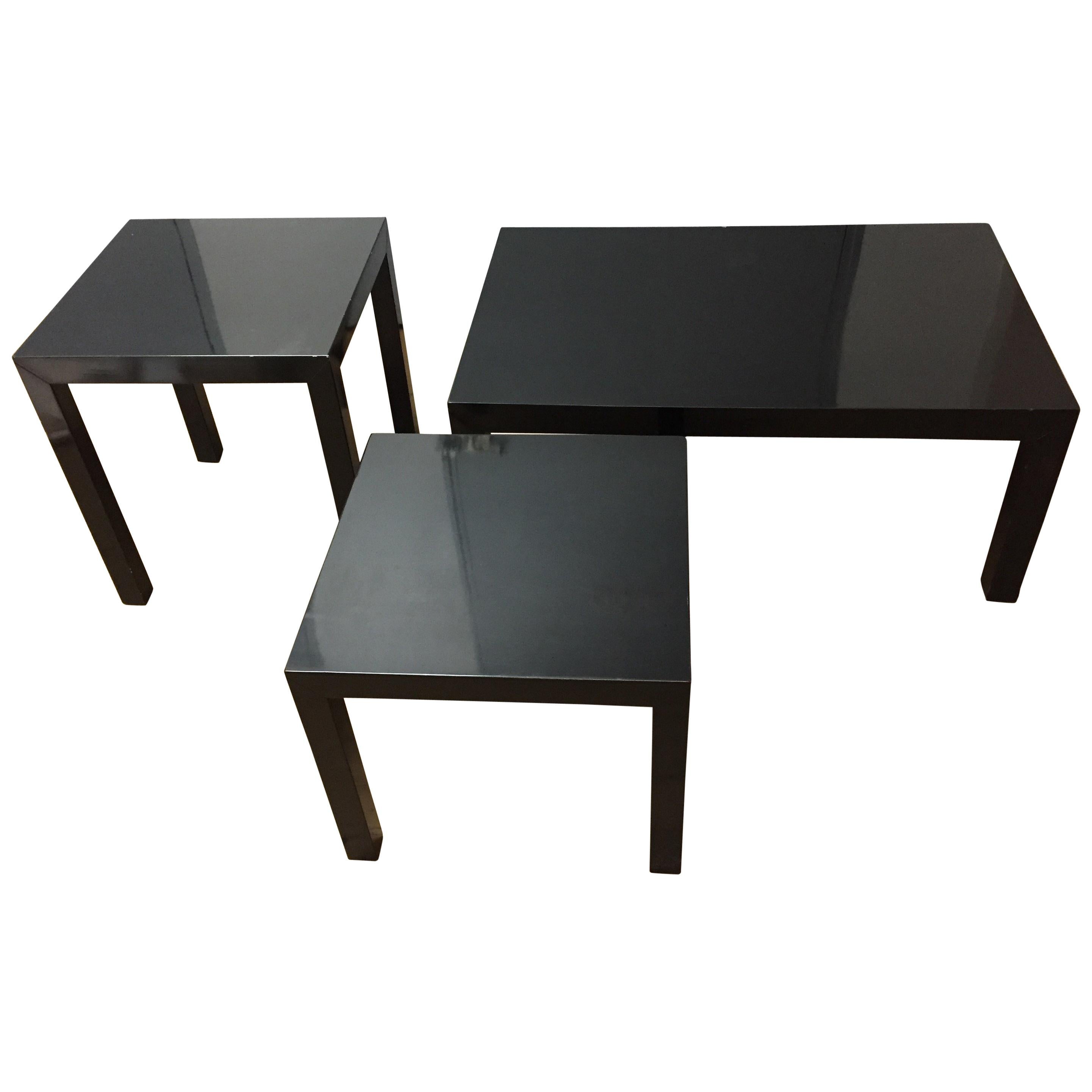 Mid-century Modern  Black Lacquer Tables / Set of Three For Sale