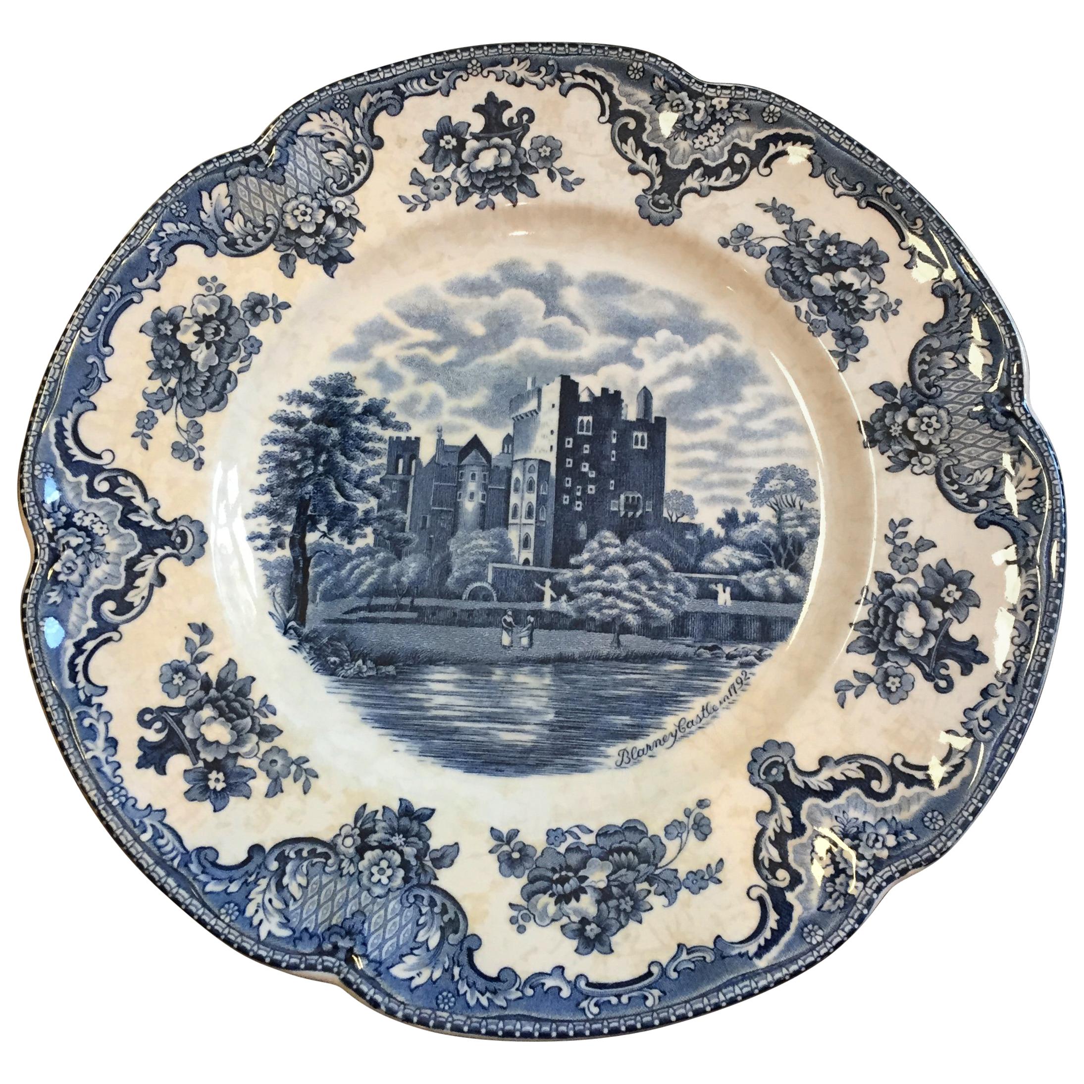 Vintage Blue and White Platter in the Chinese Style, England For Sale