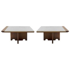 Pair of Midcentury Walnut and Marble End Tables by Samson Berman