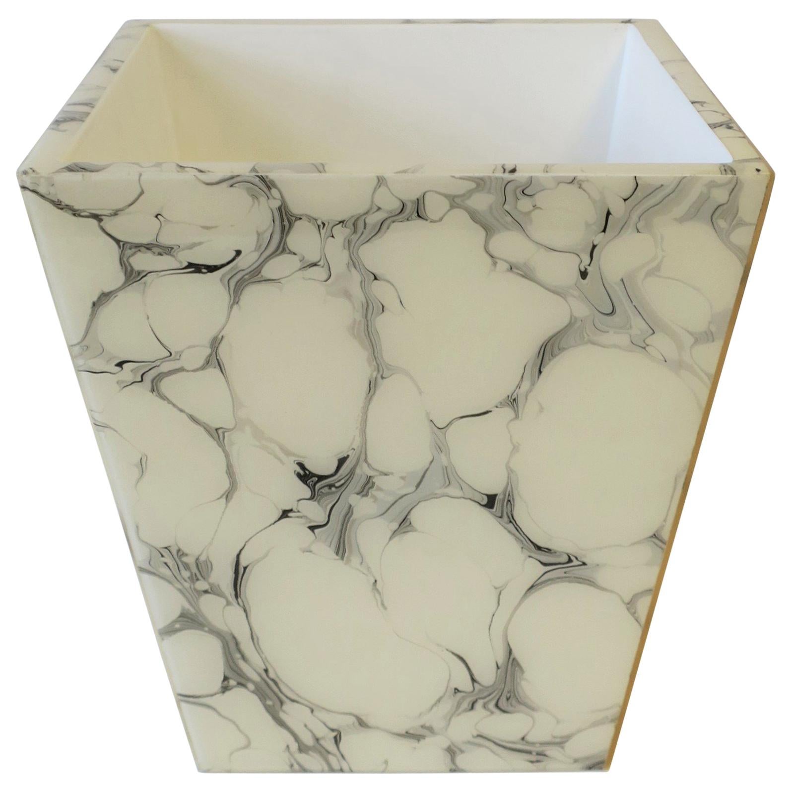 Black and White Marble Style Wastebasket or Trash Can Set
