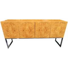 Magnificent Milo Baughman Burled Olive Wood Chrome Credenza Mid-Century Modern