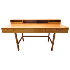 Vintage Handsome Danish Teak Flip Top Partner's Desk by Peter Løvig Nielsen