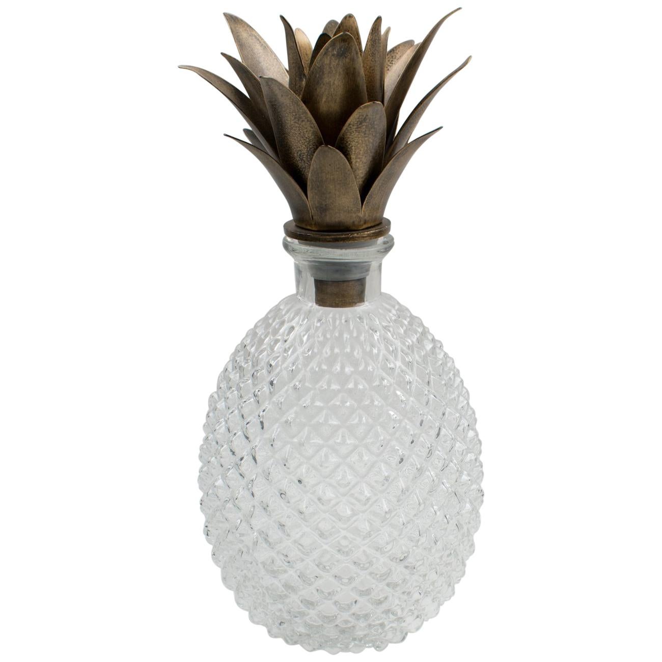 1980s Molded Glass Pineapple Barware Bottle or Decanter