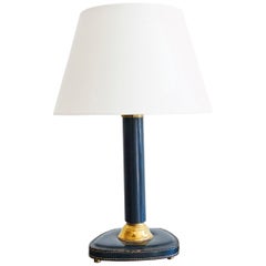 Jacques Adnet Desk Lamp in Blue Leather