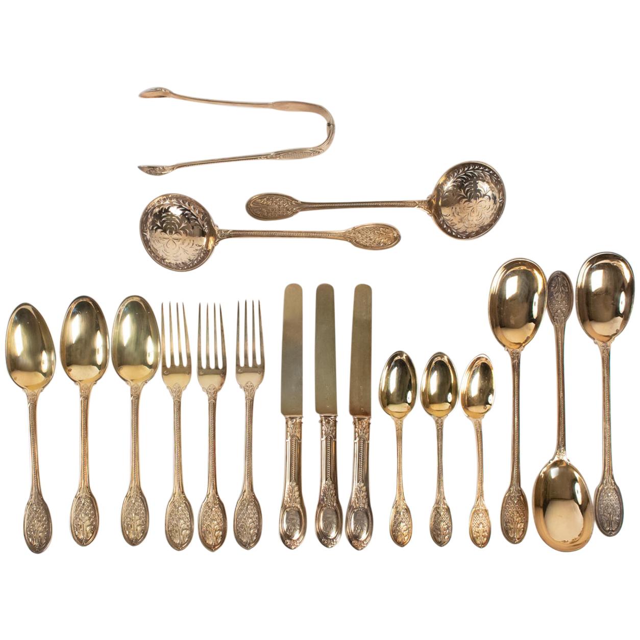 Odiot French Sterling Vermeil Dessert Flatware Set of 77 Pieces