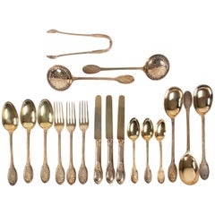 Odiot French Sterling Vermeil Dessert Flatware Set of 77 Pieces