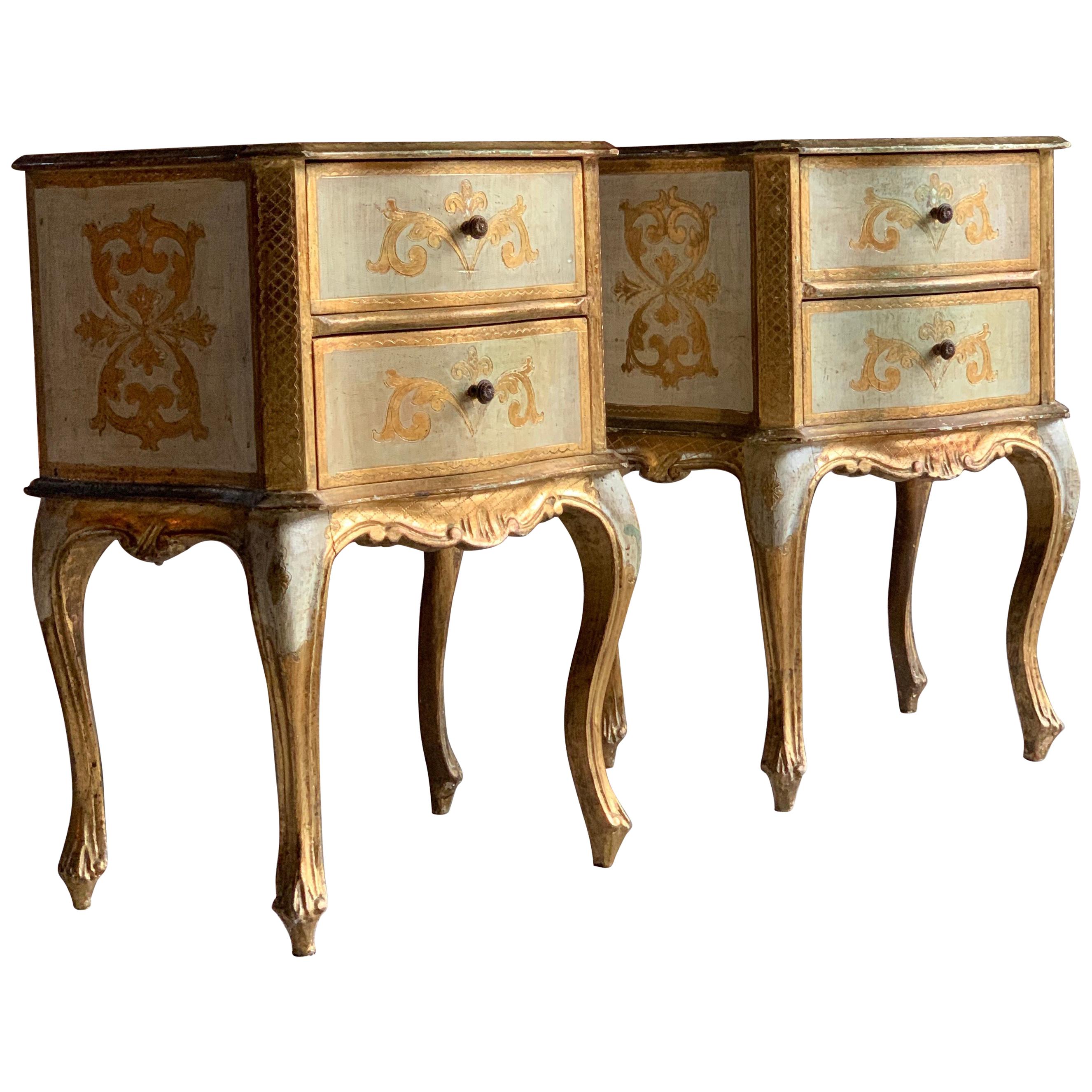 Italian Bedside Tables Cabinets Rococo Gilded, Venetian, 20th Century