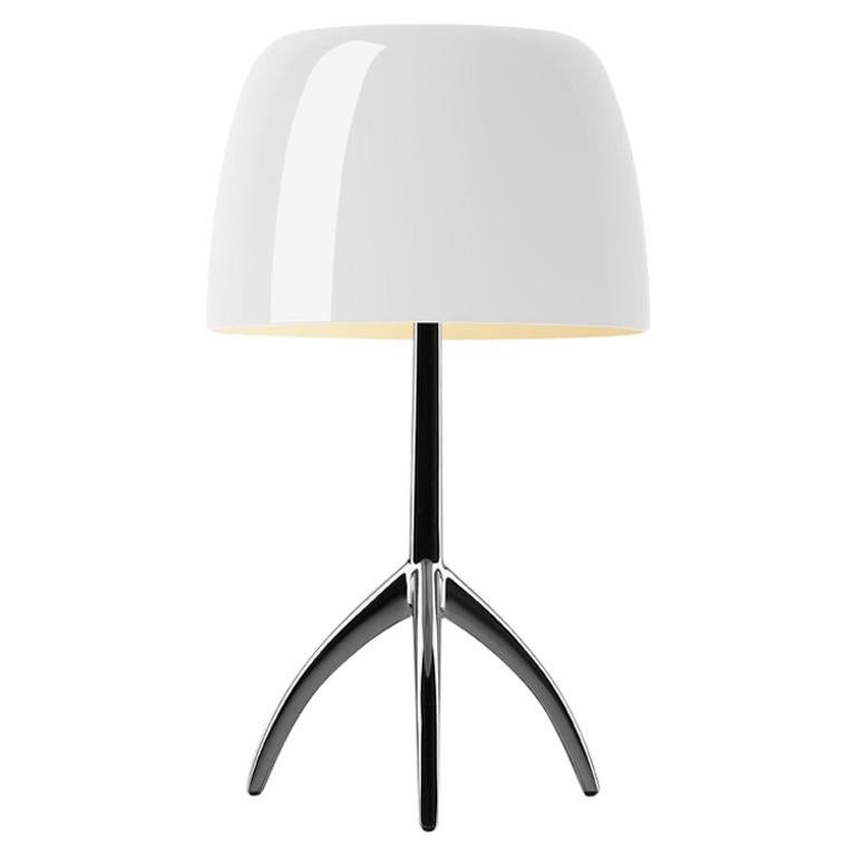 Foscarini Lumiere Small Table Lamp in White and Black Chrome by Rodolfo Dordoni