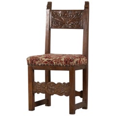 Antique Solid Walnut Upholstered Chair, Italy, circa 1700