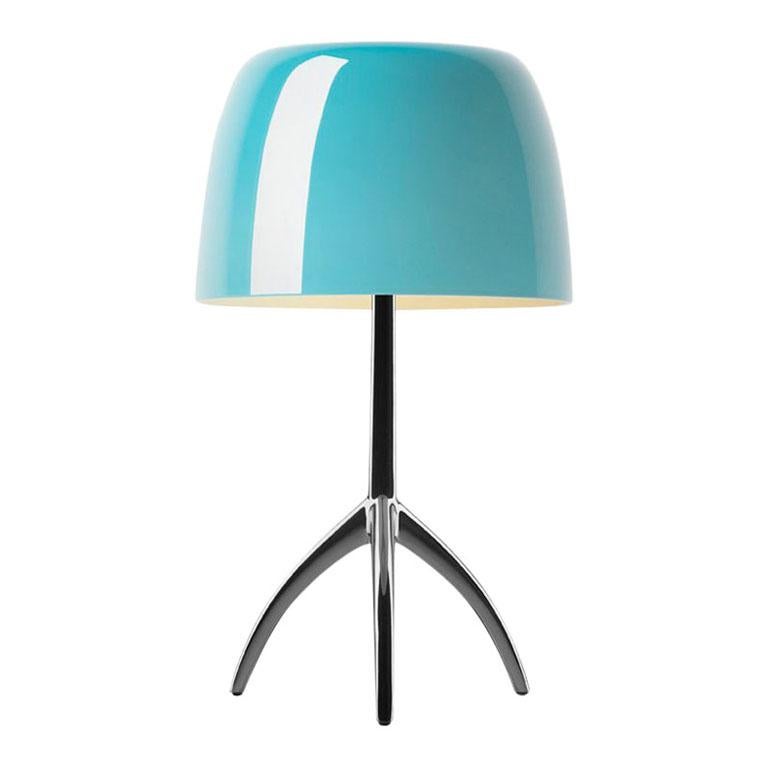 Foscarini Lumiere Large Table Lamp in Turquoise and Black Chrome