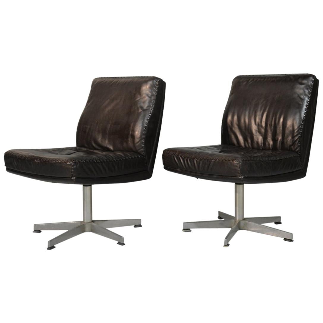 Vintage de Sede DS 35 Leather Swivel Office Chairs, Switzerland 1960s For Sale