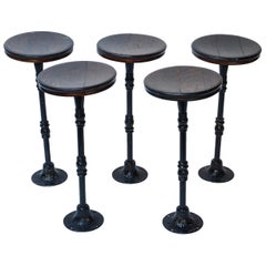 Antique Set of Five Early 20th Century Industrial Oak and Cast Iron Stools