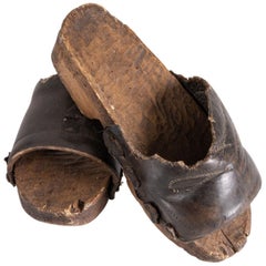 Antique Primitive Wooden Clogs, Italy, Late 1800
