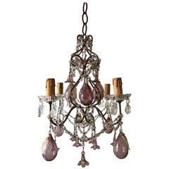 French Amethyst Murano Huge Blown Pears & Flowers Crystal Chandelier, circa 1930