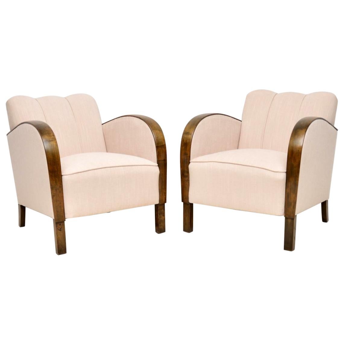 Pair of Swedish Art Deco Satin Birch Armchairs