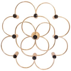 Midcentury 9-Light Brass Flush Mount Chandelier by Gaetano Sciolari, 1970s