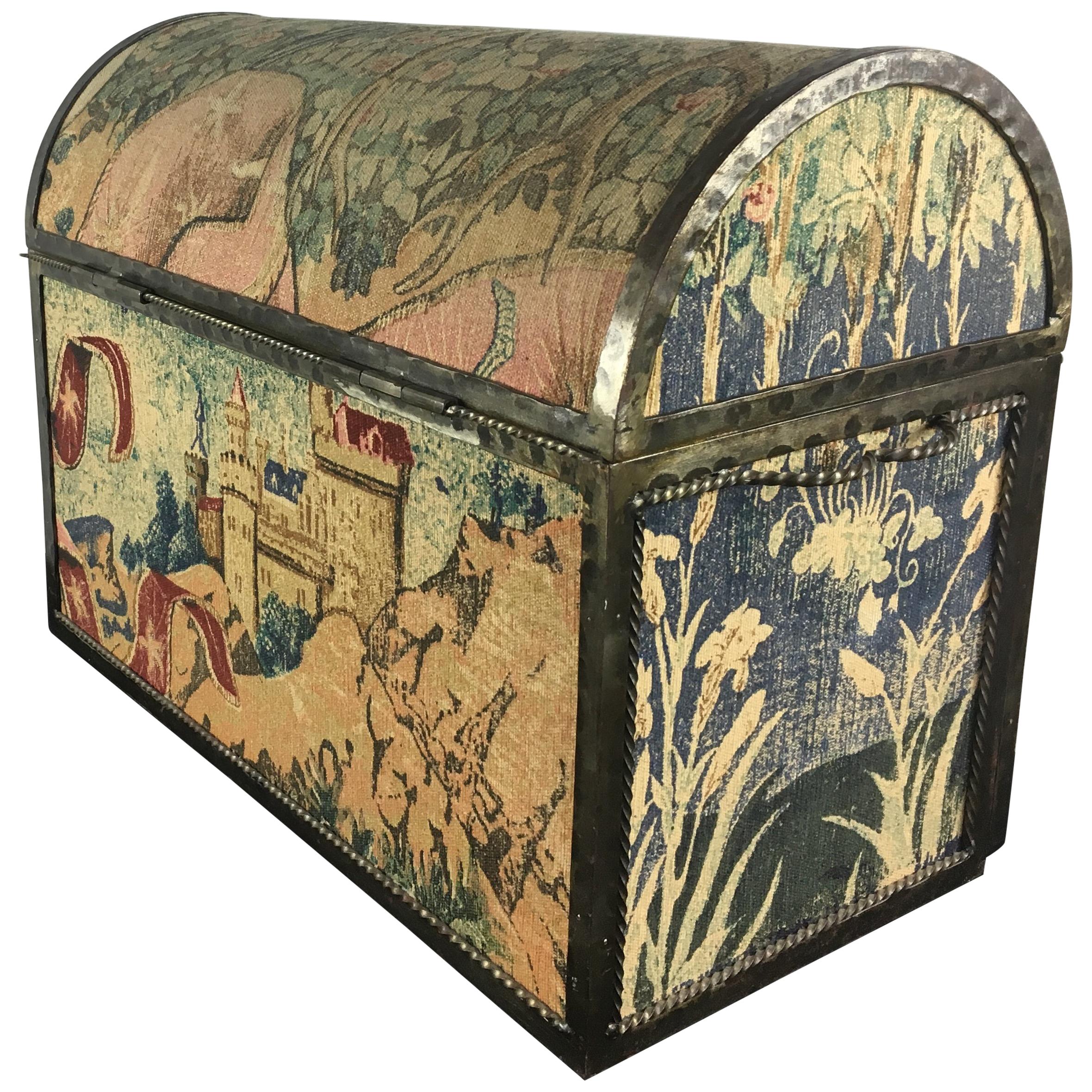 French Fabric Covered Domed Box or Chest